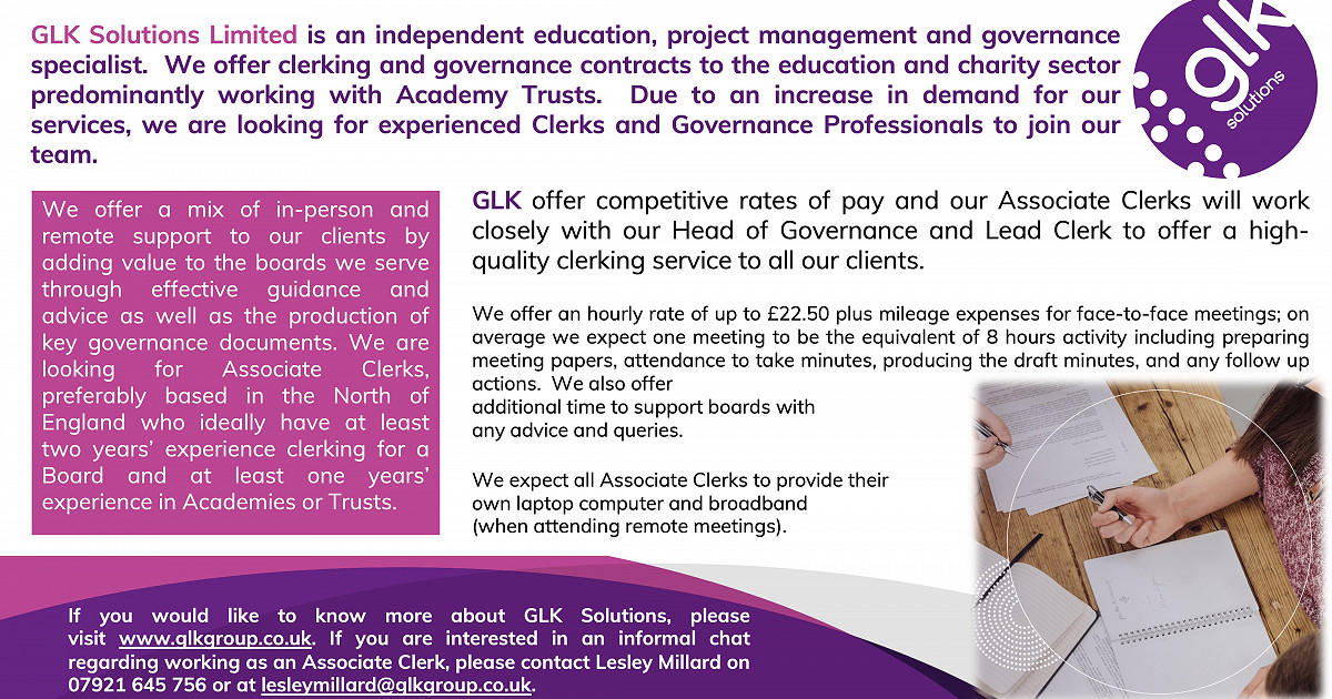 GLK Solutions are Recruiting: Become an Associate Clerk/Governance Professional